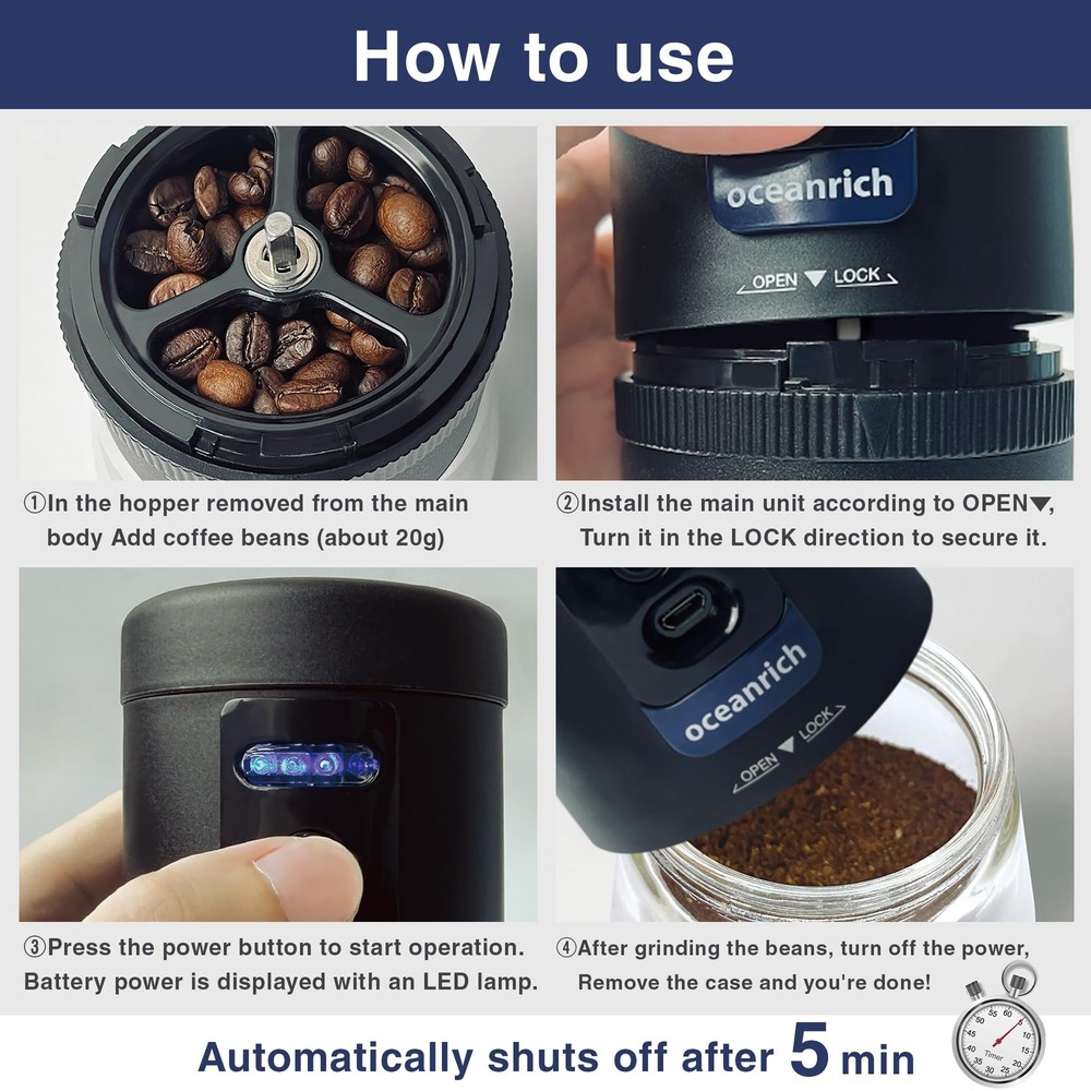 -G1R Automatic Coffee Grinder, Rechargeable Compact Portable Grinding Mill, R...