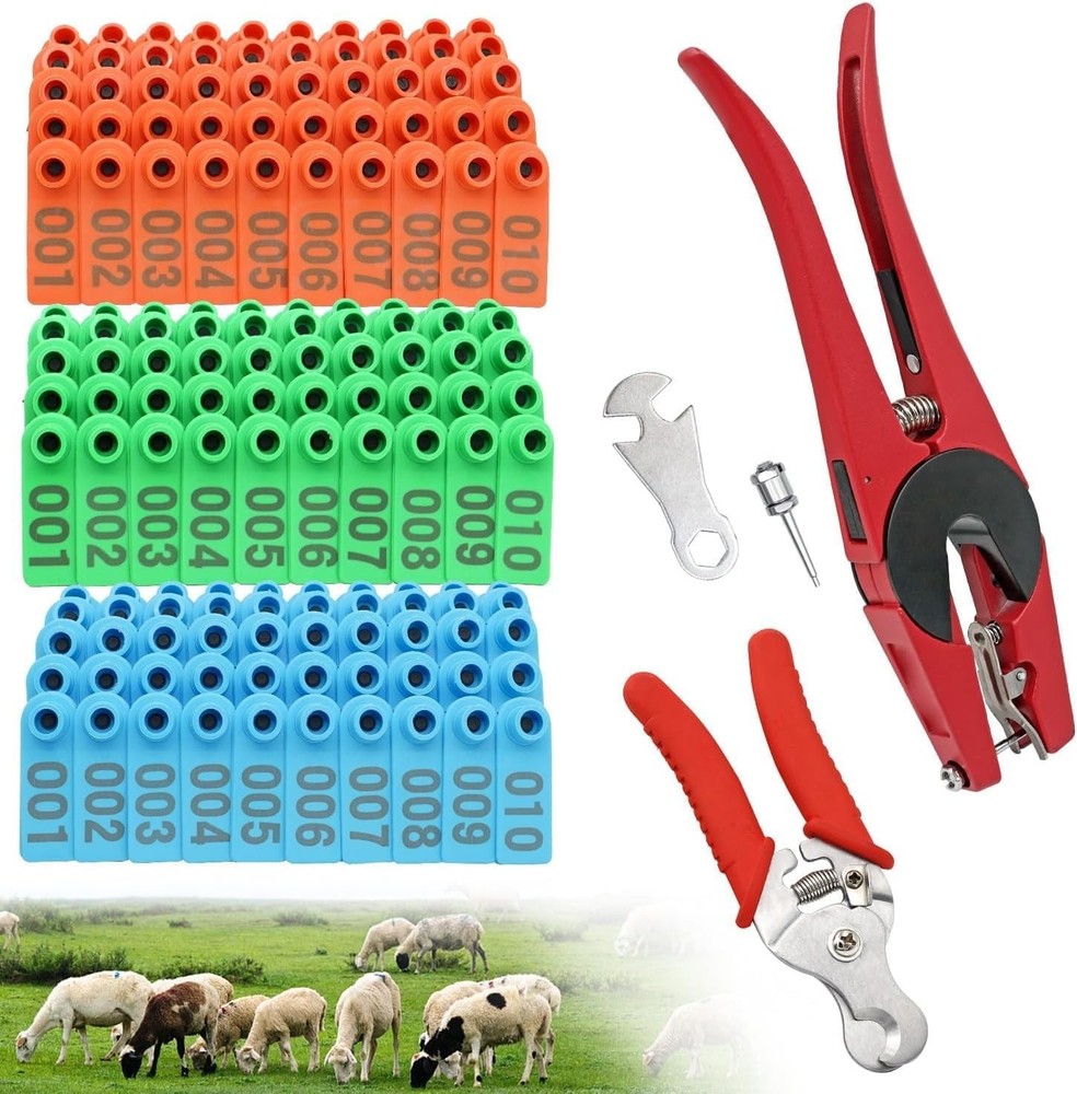PAULOZYN 300PCS Livestock Ear Tags Set with Applicator for Easy Identification