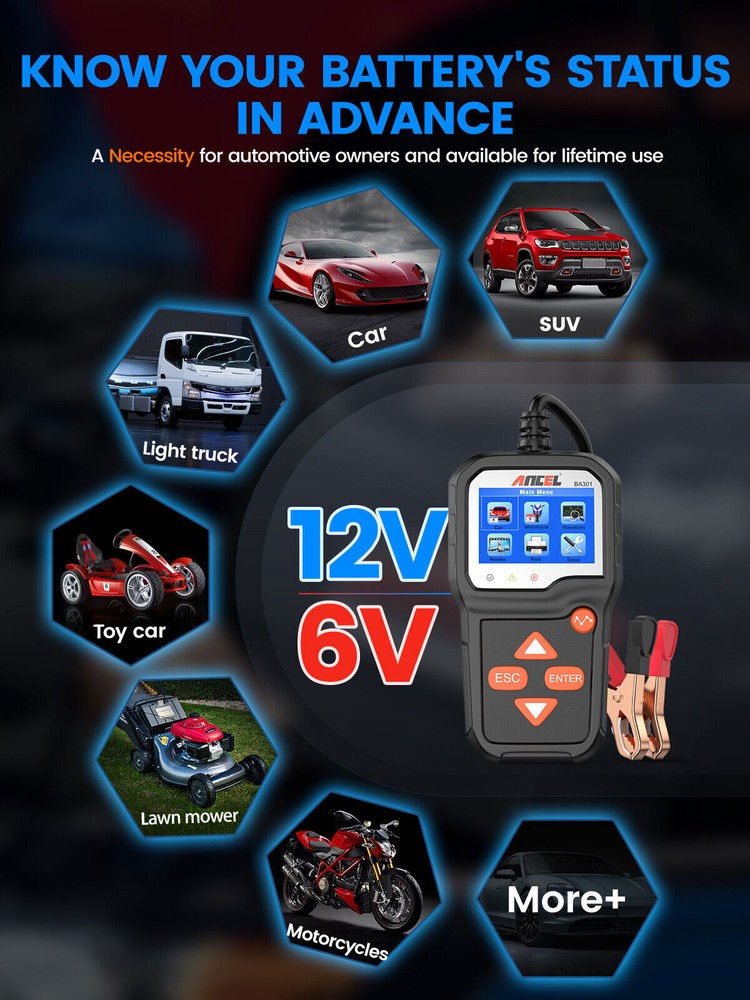 ANCEL BA301 Car Battery Tester 6V 12V Load Tester Charging System Analyzer