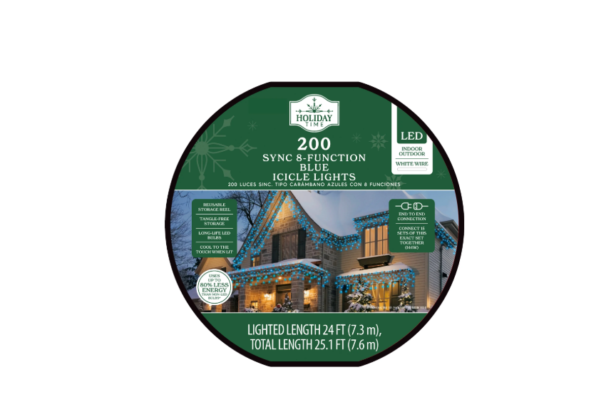 Holiday Time 200-Count Blue LED Icicle Lights with 8 Sync Lighting Functions