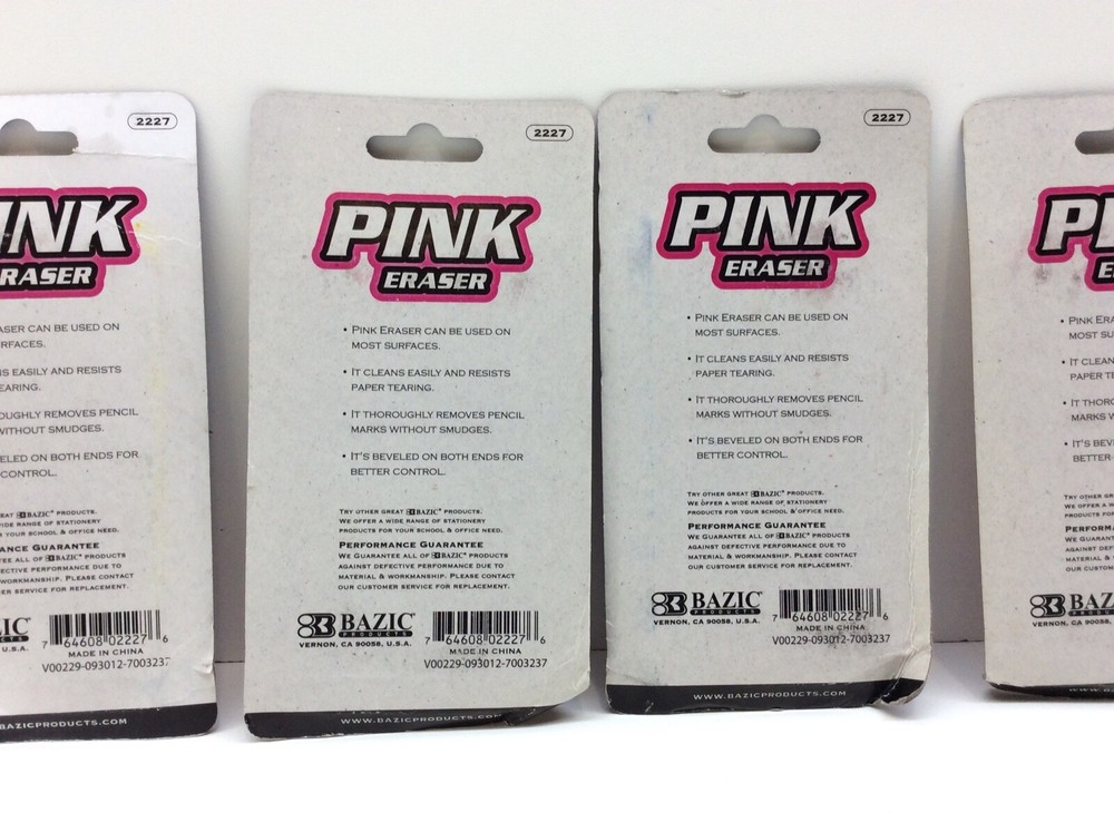 4 - BAZIC Pink Bevel Eraser 4 Pack