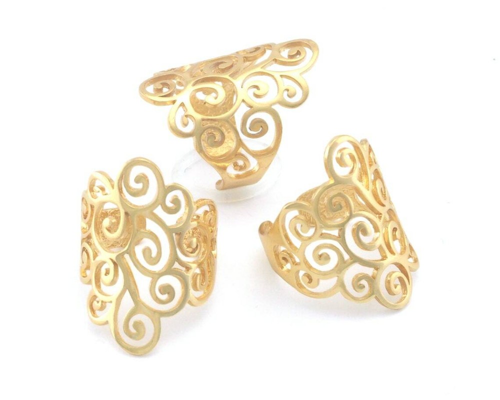 Branches Swirl Statement Adjustable Ring Gold Plated Brass (6 - 8US size 4340