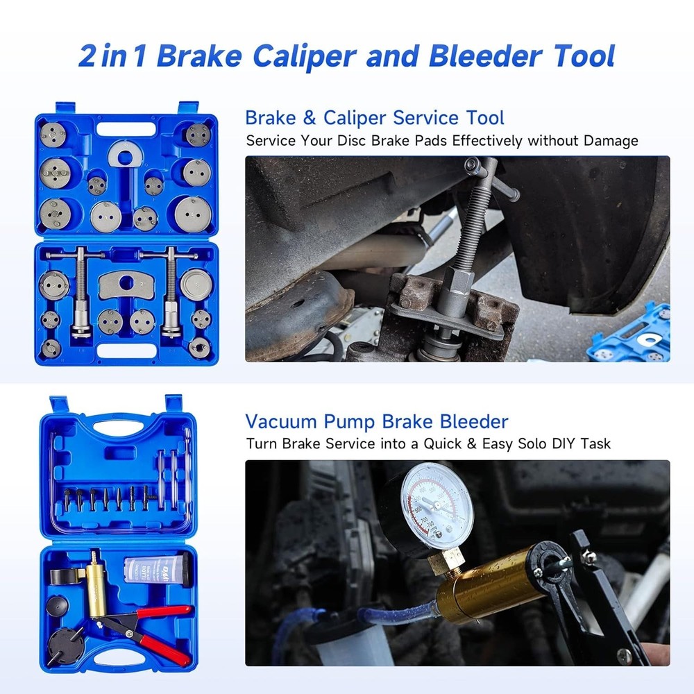 Durable 2-in-1 Brake Maintenance Tool with Compression & Vacuum Pump Features