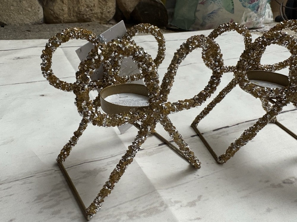 34th & Pine Gold Bow Tealight Holder Set