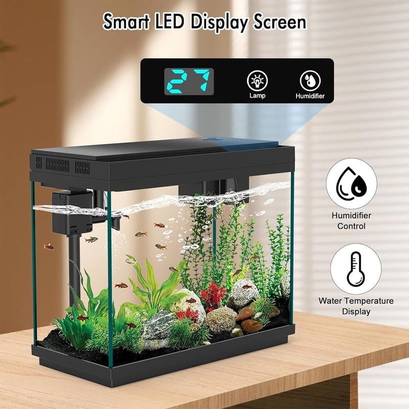 Smart Aquarium Fish Tank LED Light Humidifier Filter Temperature Display New