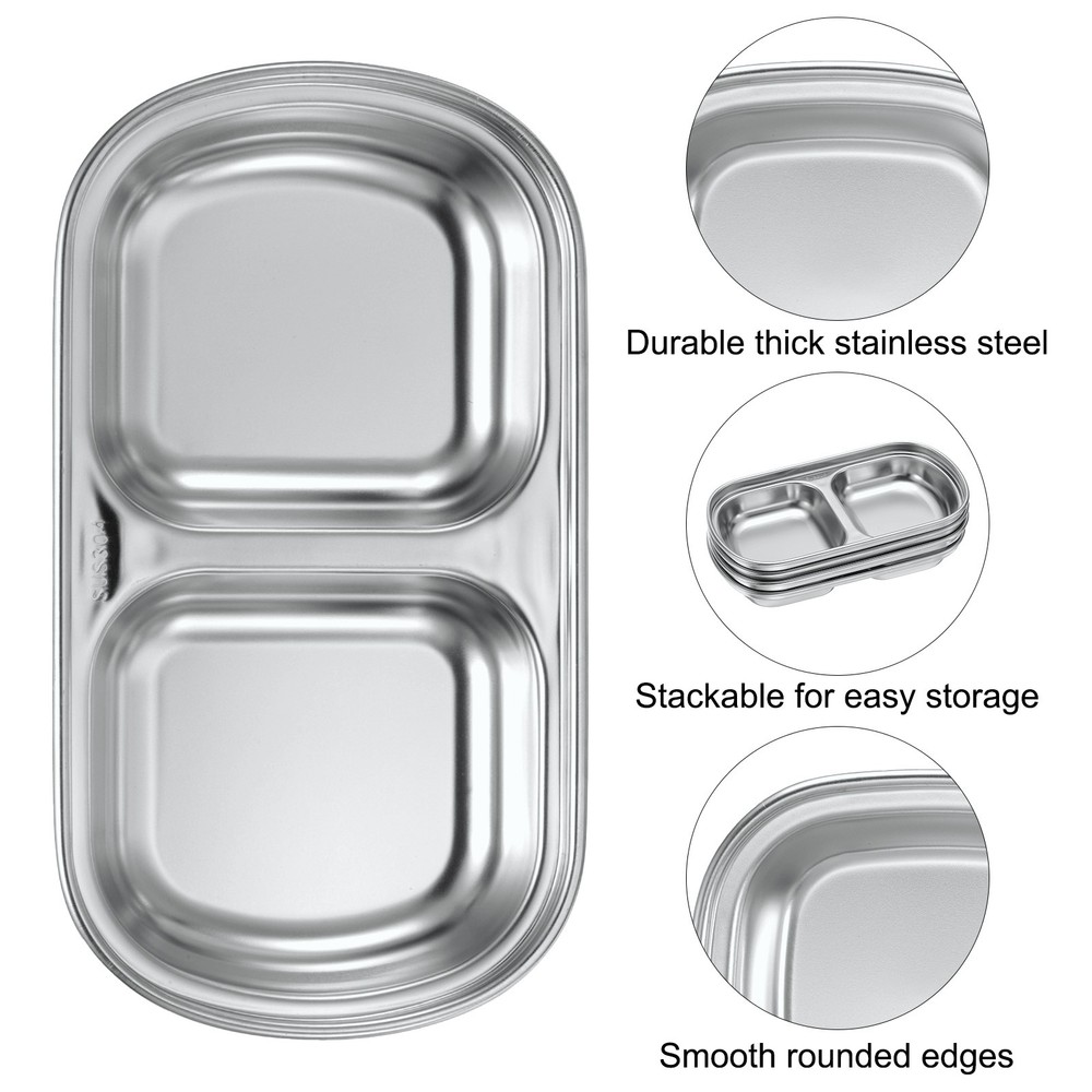 6pcs Metal Dish Dipping with 2 Rectangular Compartment Divided Silver