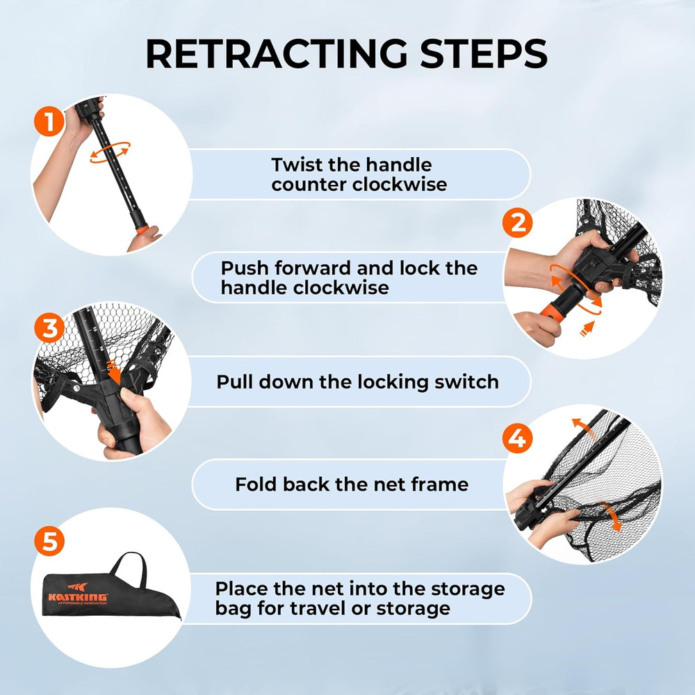 Brutus Folding Landing Net with Boat Hook, Foldable, Extendable, Lightweight & S