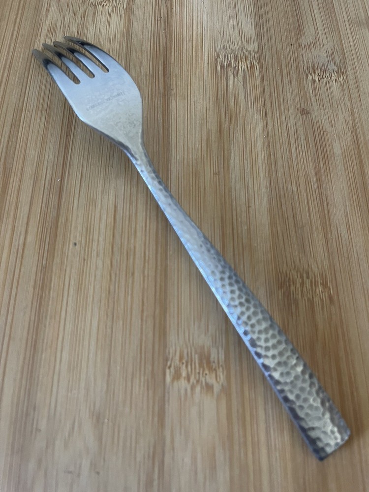 Stainless Satin HAMMERED Curved Up Handle Flat Tip DINNER FORK 7 7/8"