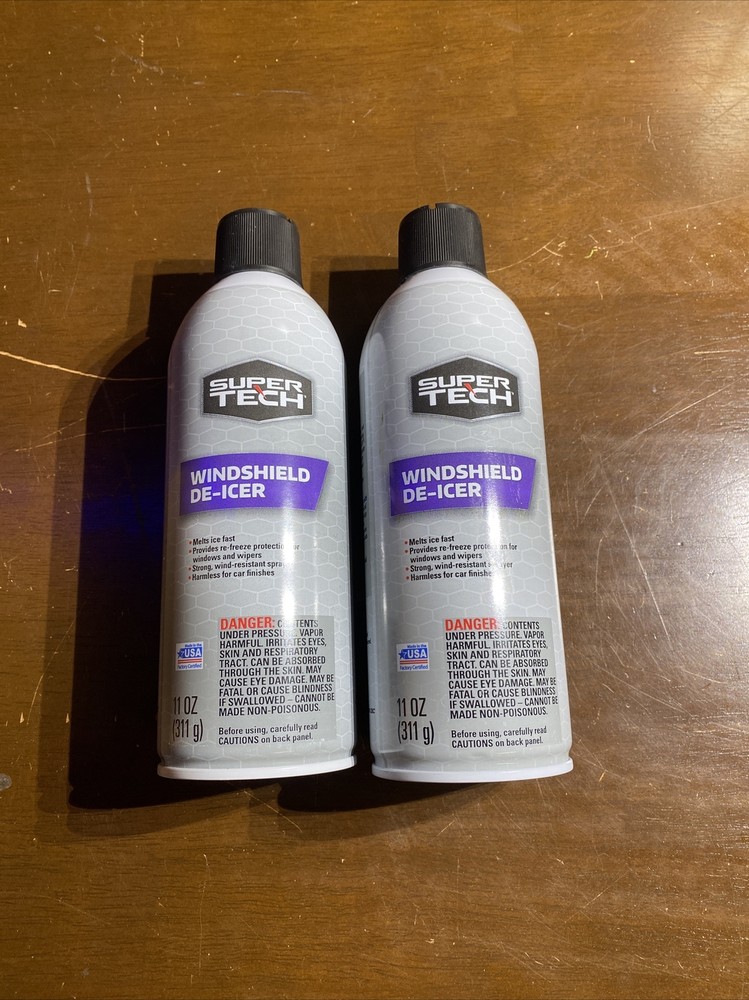 2-New Canisters Super-Tech Windshield De Icer, De-Icer Spray 11oz.Melts Ice.