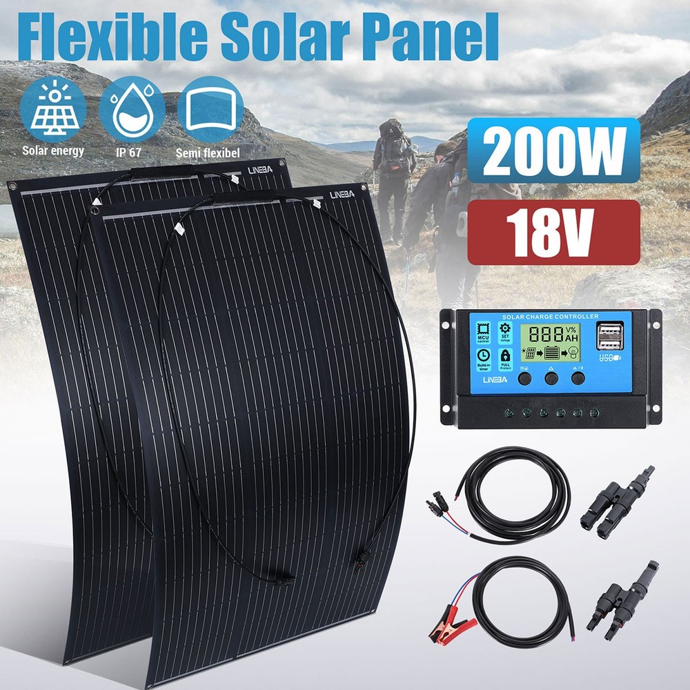 100W 200W Solar Panel 18V Trickle Charger Battery Charger Kit w/ 30A Controller