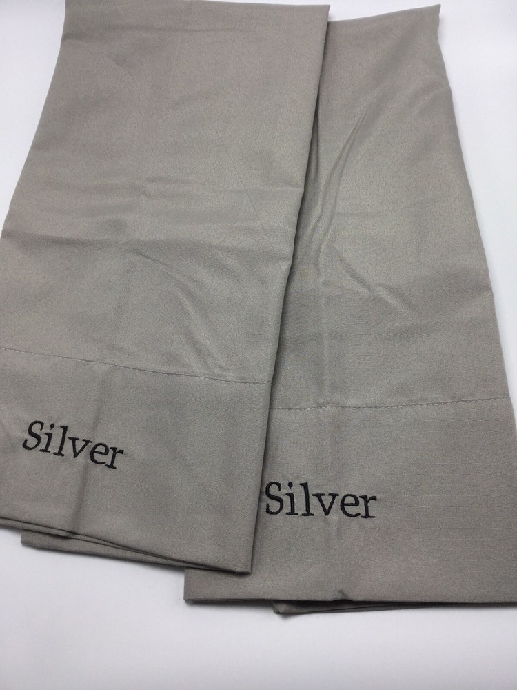Pillowcases Pair Silver Unused Standard Size Cotton Blend