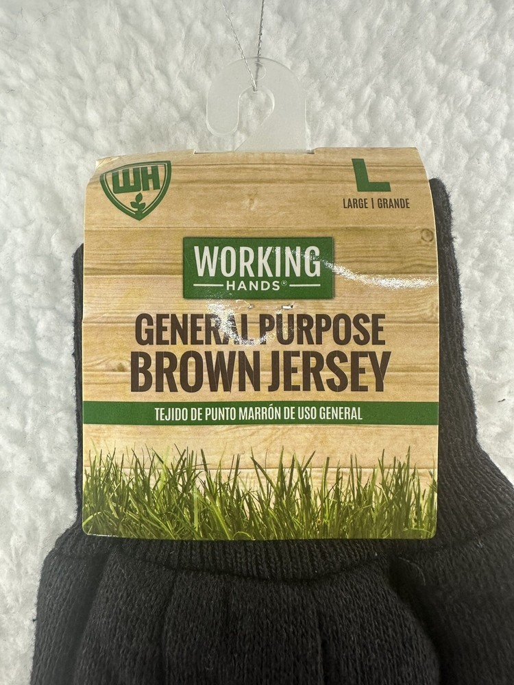 Working Hands, General Purpose Brown Jersey Gloves, Size Large NWT