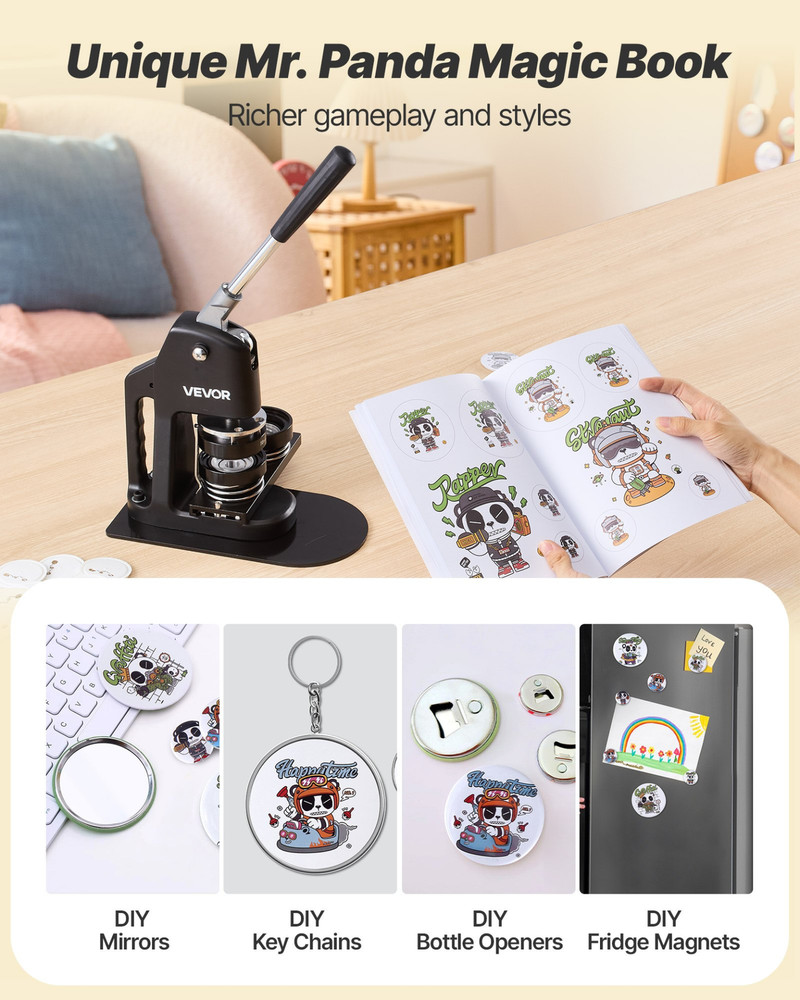 Button Maker Machine Plastic Pin Maker 1.26/2.28/2.95 inch 3-in-1 300pcs