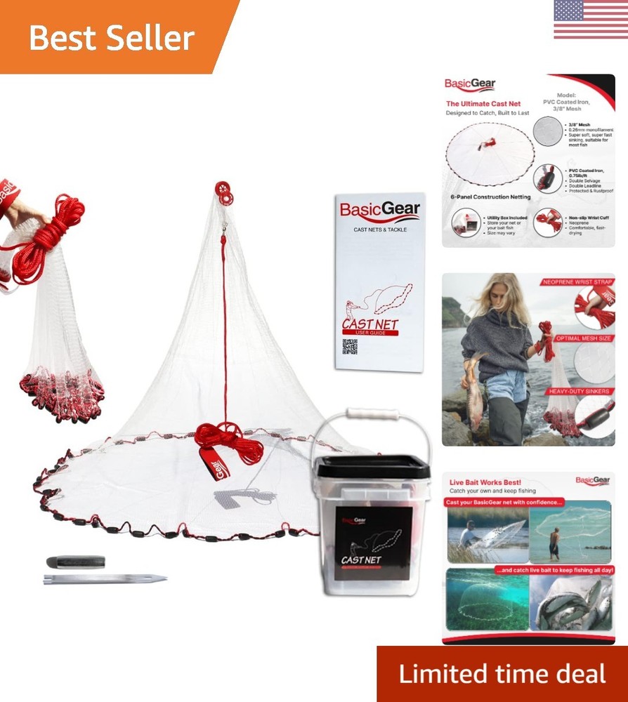 Professional Grade Cast Net 3ft Radius | 1/4" Mesh for Optimal Bait Catching