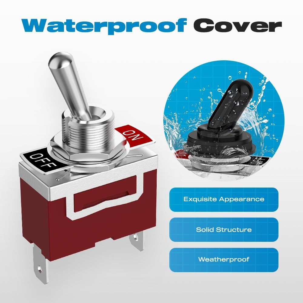 Toggle Switch 12V 30A Heavy Duty ON/Off 2Pin SPST Waterproof Toggle Switch 2Pack