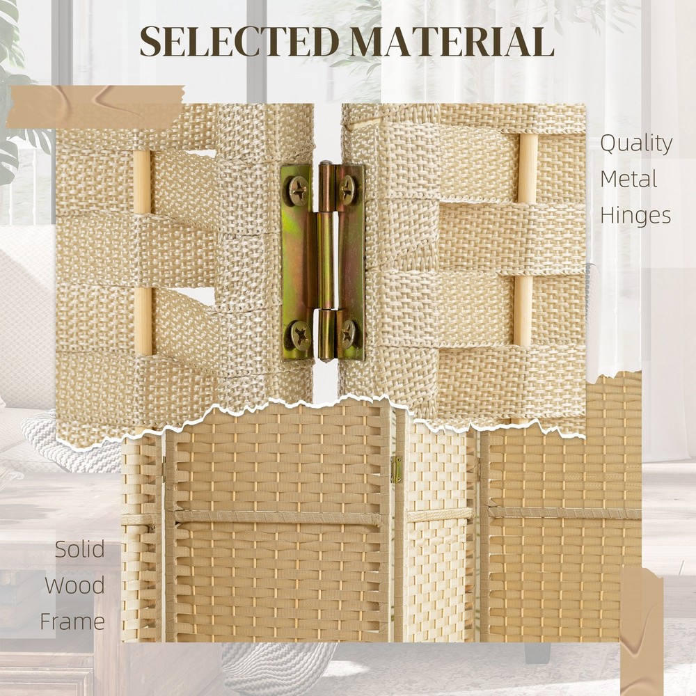6 Panel Room Divider Freestanding Folding Privacy Screen, Beige