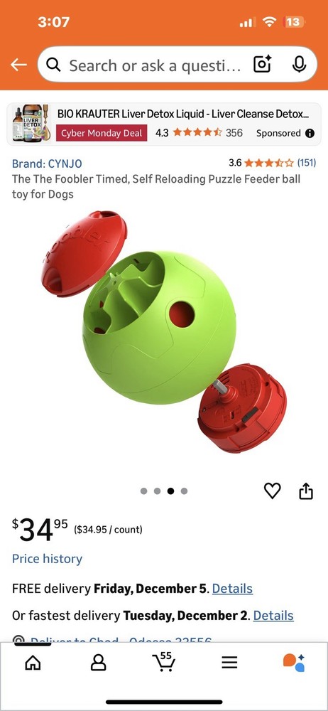 Foobler Automatic Self-Reloading Puzzle Feeder for Dogs with 6 Timer Activations