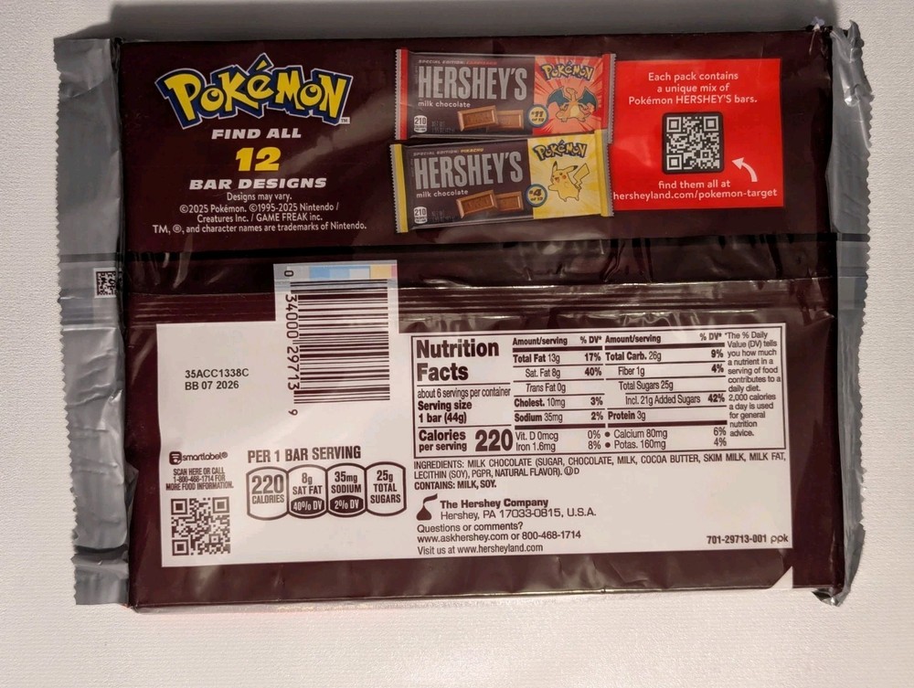 Pokemon Hersheys Bar 6-Pack Full Size Candy Bars. ALL Charizard Bars. Unopened.