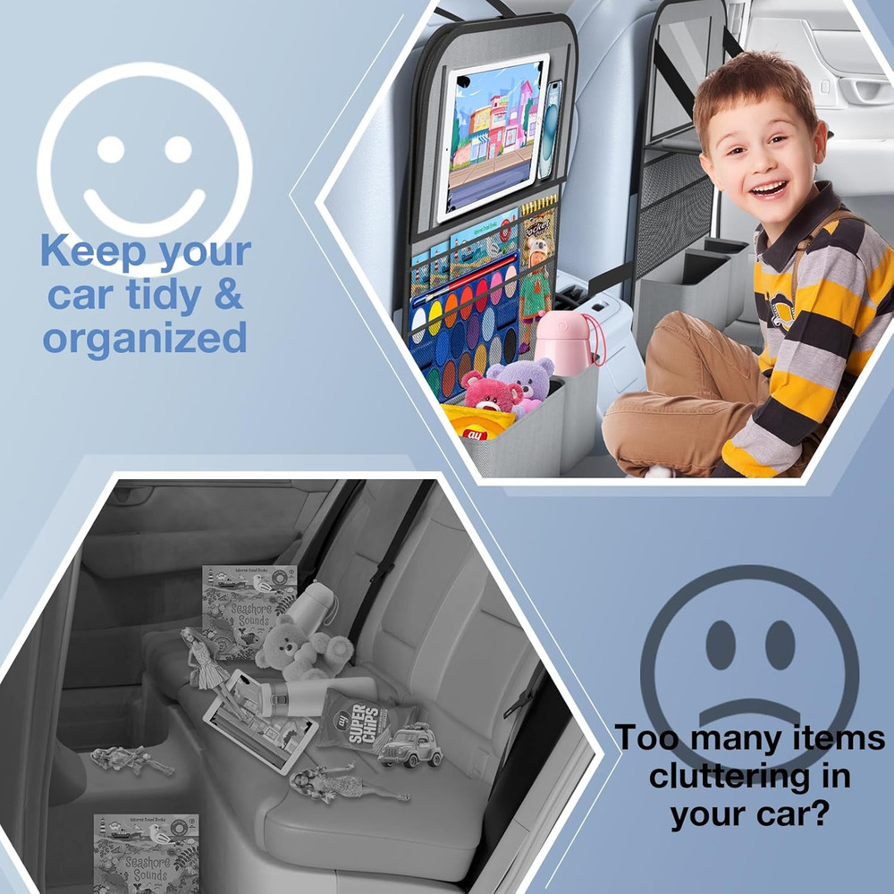 2Pack-Car Backseat Organizer with Touch Screen Tablet Holder,9 Storage Pockets S
