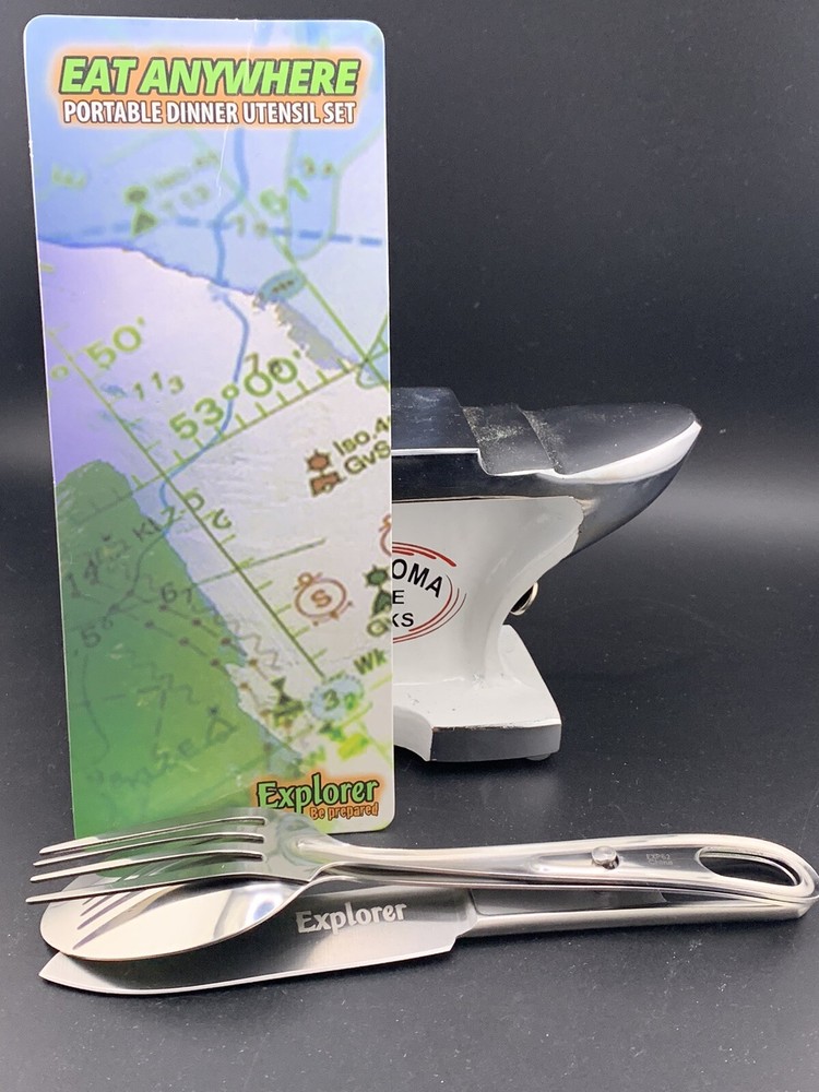Explorer Portable Dinner Utensil Set Interlocking Each With Wide Lanyard Holes