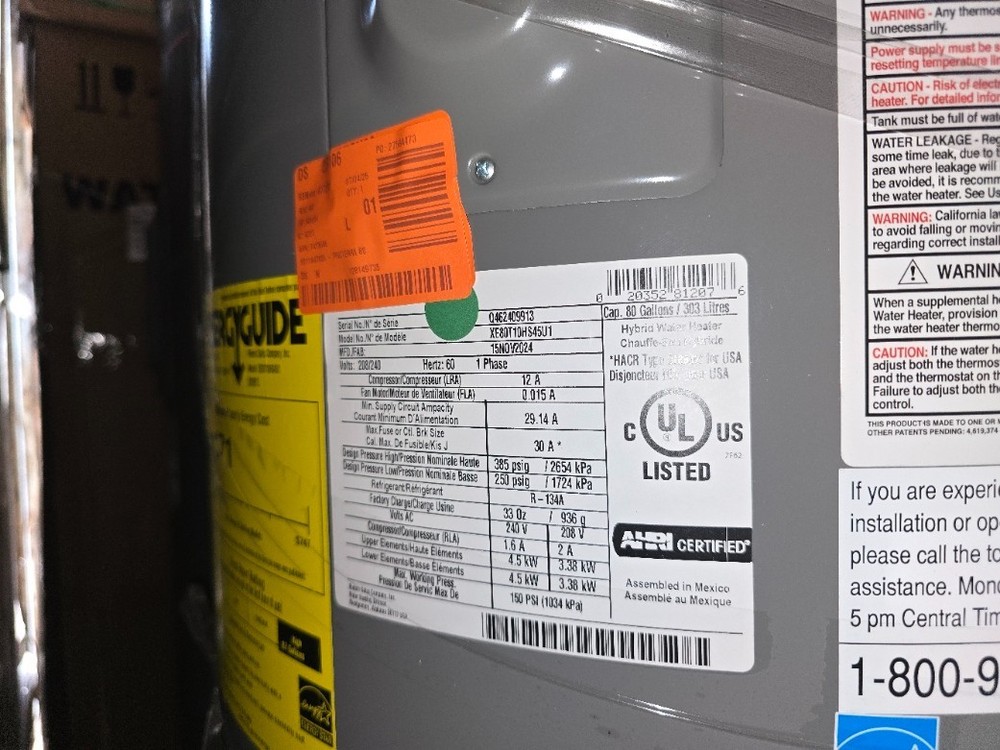 RHEEM ProTerra 80 Gal. Smart High Efficiency Hybrid Heat Pump Water Heater