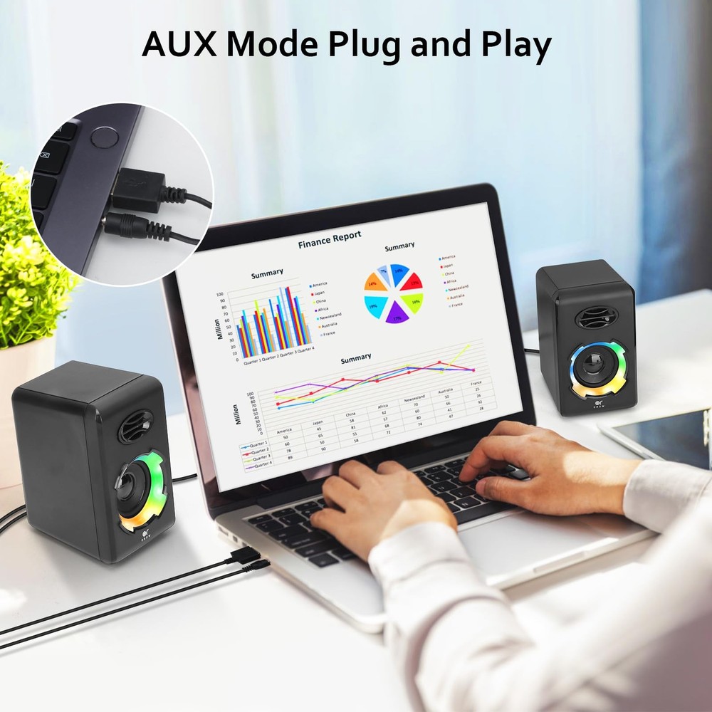 OROW Computer SpeakersUSB Powered Desktop Speakers with 6 Lights ModesBluetoo...
