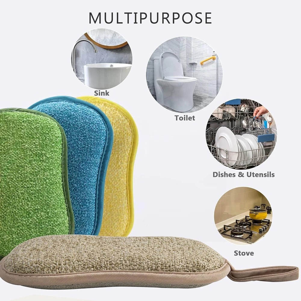5 Multipurpose Kitchen Scrub Sponges Cleaning Non-Scratch Microfiber Heavy Duty