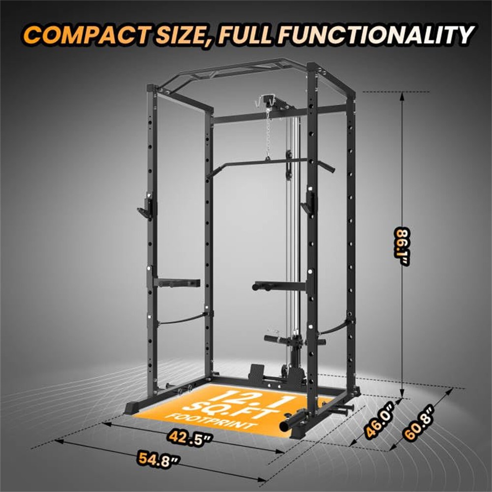 🔥☑️1600LBS Multi-Functional Power Rack W/Cable Pulley Power Cage with LAT Pulld