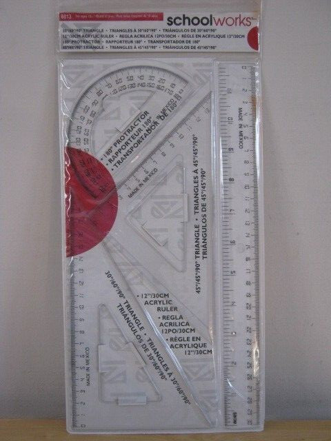 Schoolworks 8813 Geometry & Drafting Set - Ruler, Protractor & Triangles