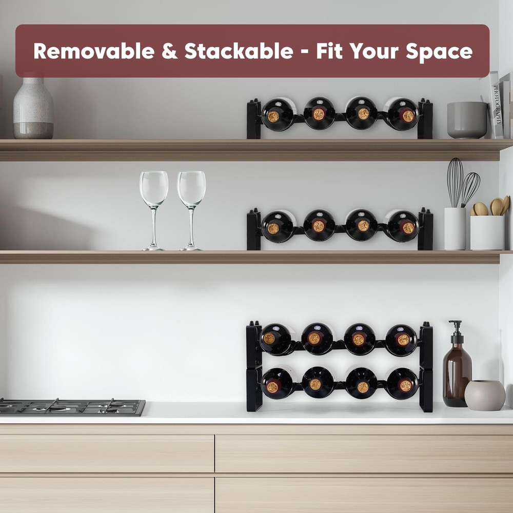 Stackable Wine Rack Countertop, Sturdy Wine Bottle Holder Freestanding for Ca...