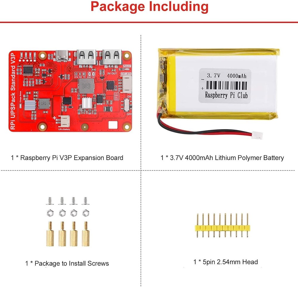 Advanced Raspberry Pi UPS Kit with Type-C Interface & Safety Protection Features