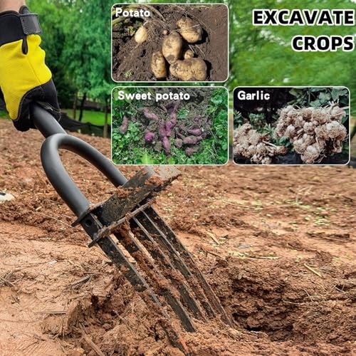 Garden Fork, Pitchforks for Digging Composting Single Handle Curved Teeth