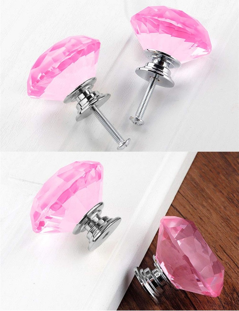 Crystal Glass Cabinet Knobs, 30mm Diamond Shape Drawer Pulls Handles, White C...