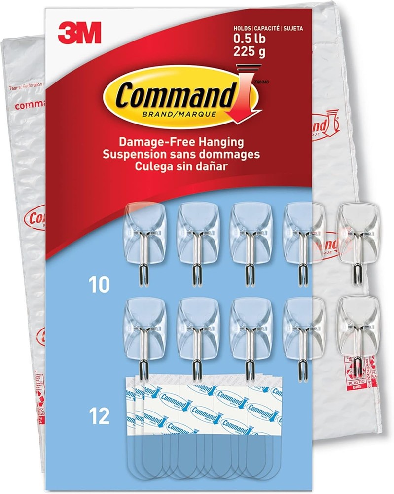 Command Small Clear Wire Toggle Hooks, 10 Wall Hooks and 12 1 Pack,
