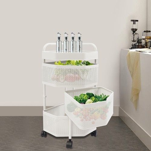 Rotating Storage Shelves Rack, 3-Tier Removable Basket Shelf Organizer