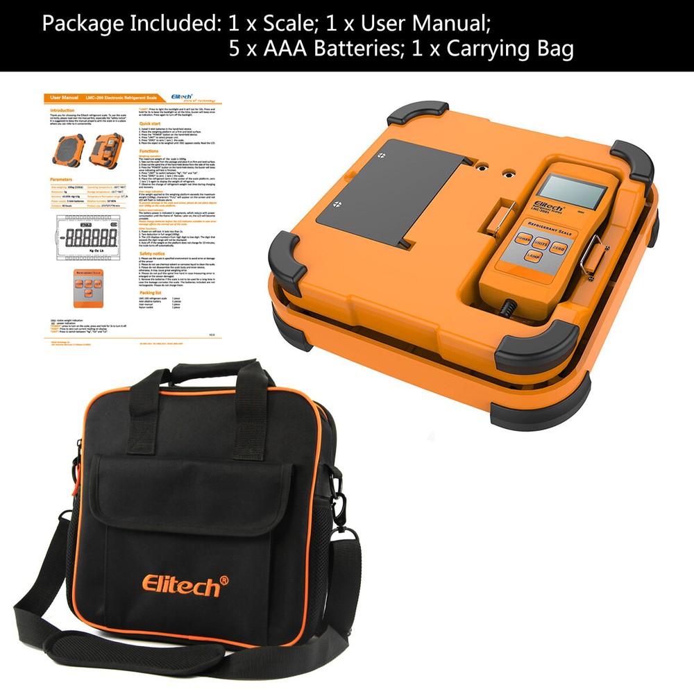 Elitech LMC-200A Electronic Refrigerant Scale Charging Digital Weight HVAC Tools