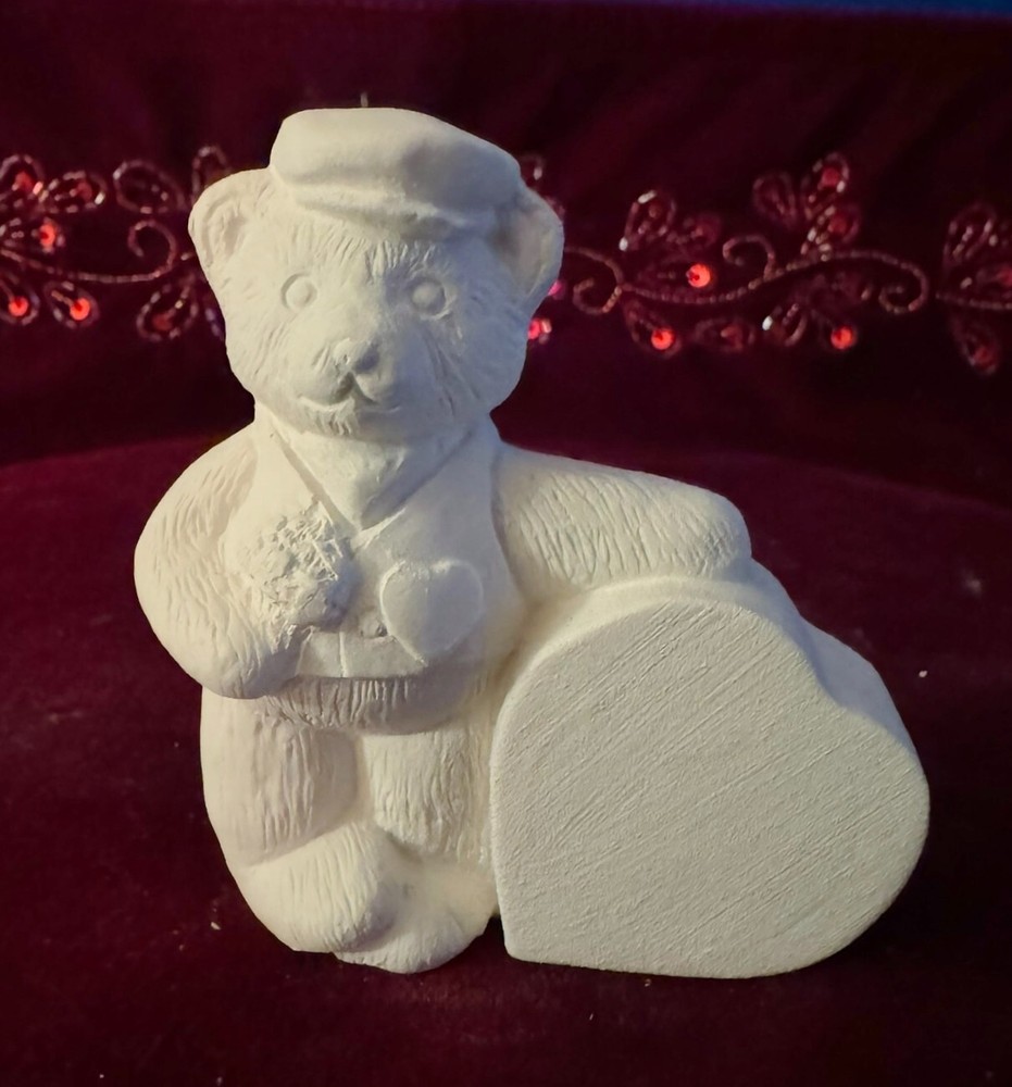 Valentine Teddy Bear -Unpainted Ceramic Molded Bisque