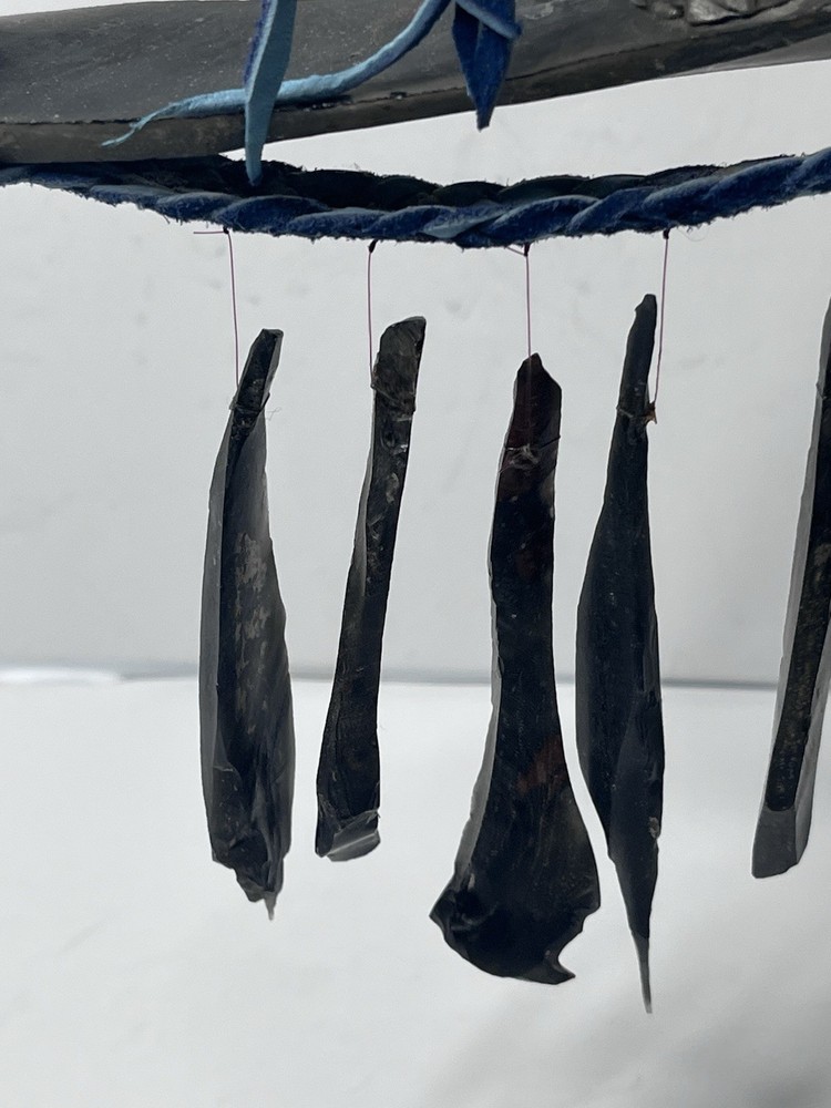 Handmade Obsidian Blue Braided Leather Strap Mental Eagle Windchime