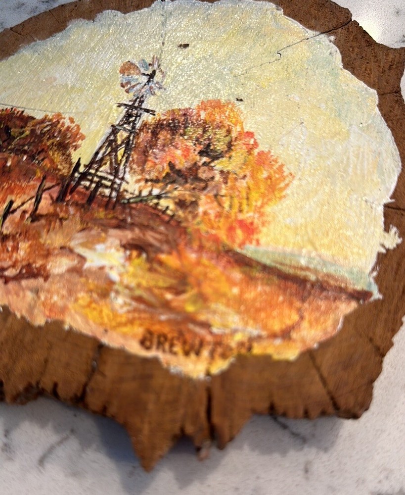 Vintage Hand Painted Wood Round
