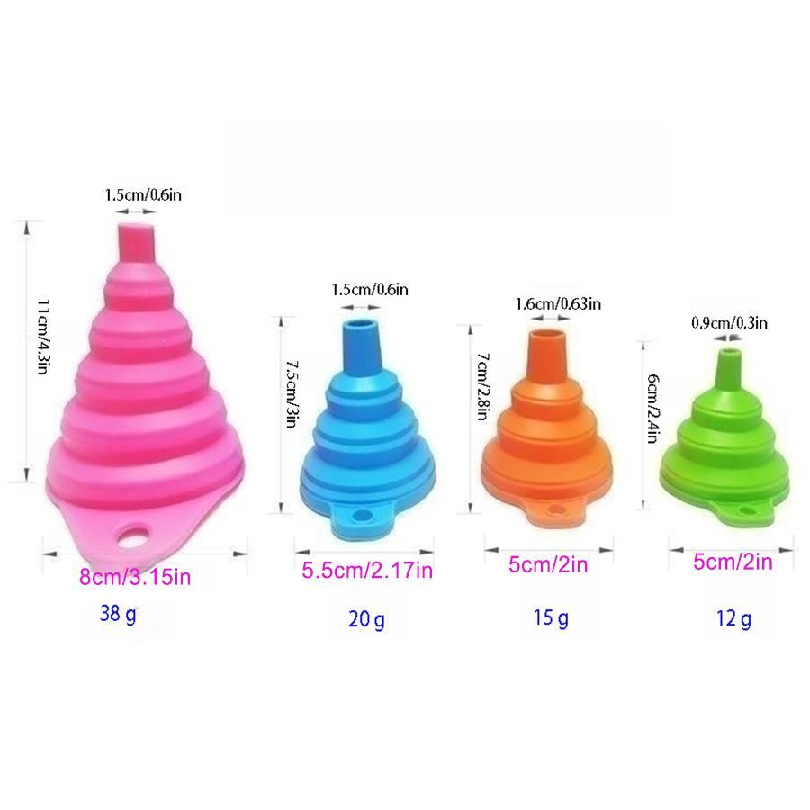 4 Foldable Silicone Funnel Set - Multi-Use Kitchen Funnels for Liquid Transfer