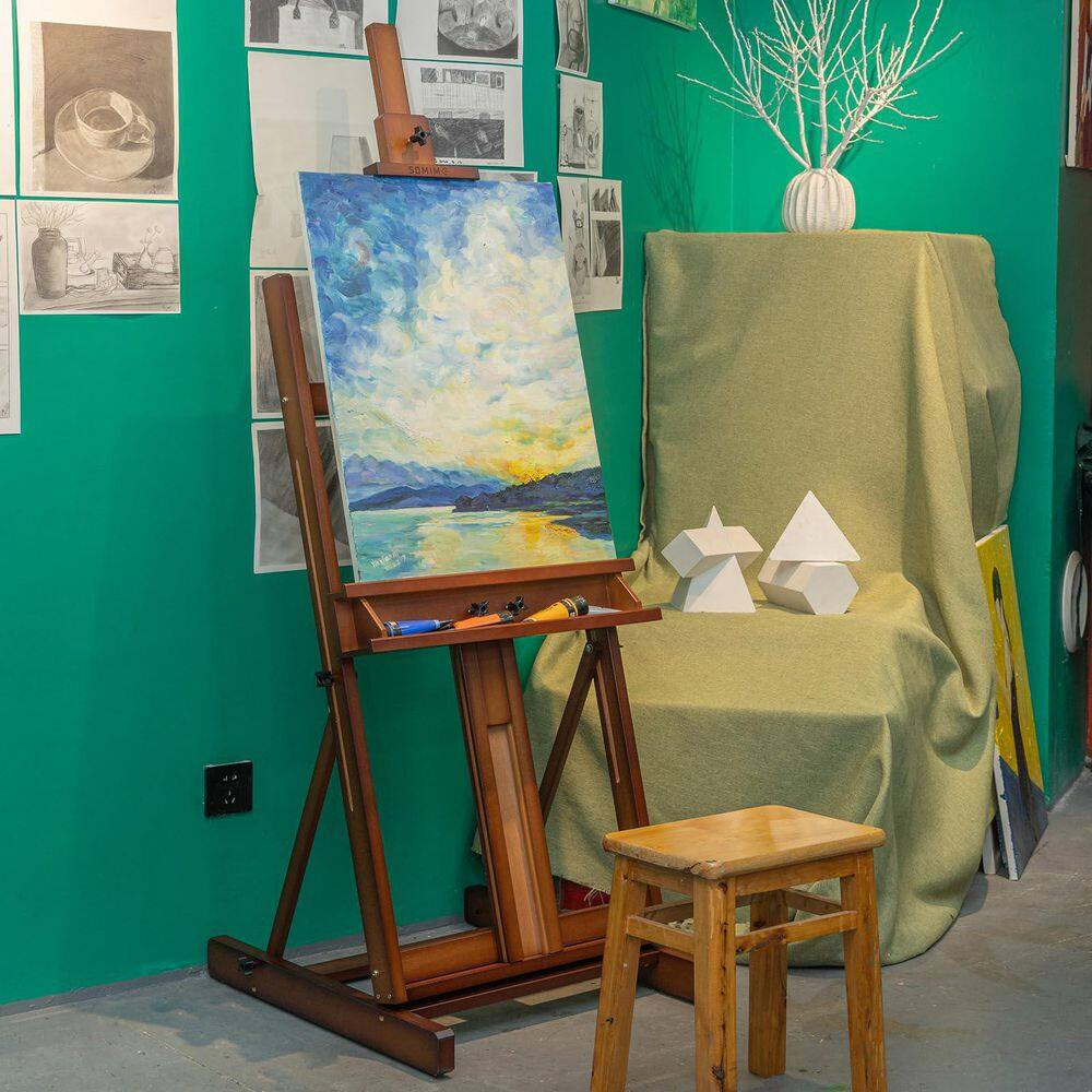 H-Frame Studio Easel Adjustable Solid Beechwood Artist Easel with Storage Drawer
