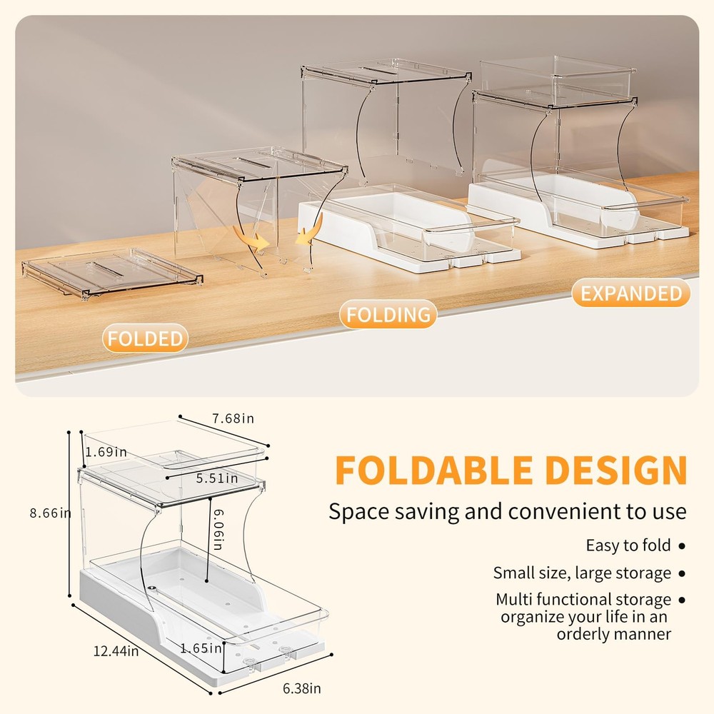 Jsyrjing Pull Out 2 Tier Under Sink Organizer Clear Cabinet 2 Pack,