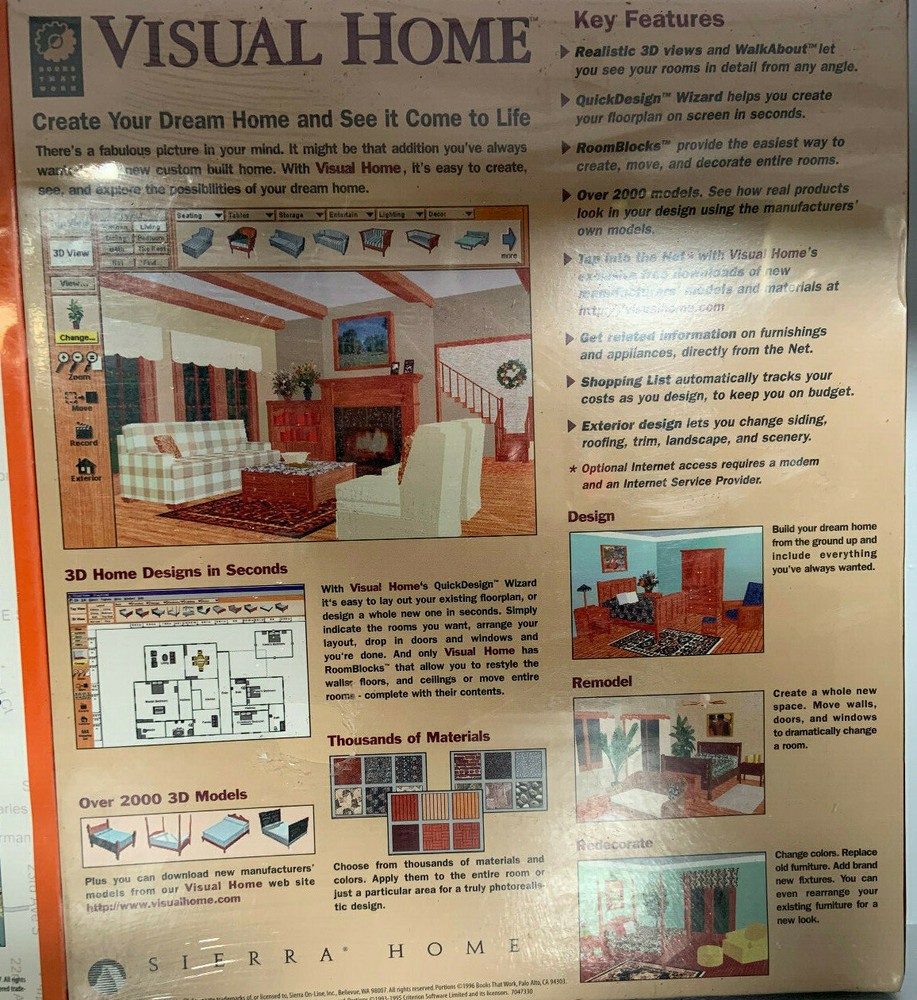 Sierra Home Software Pack Visual Home & Sierra Streets 1998 Windows (SEALED)