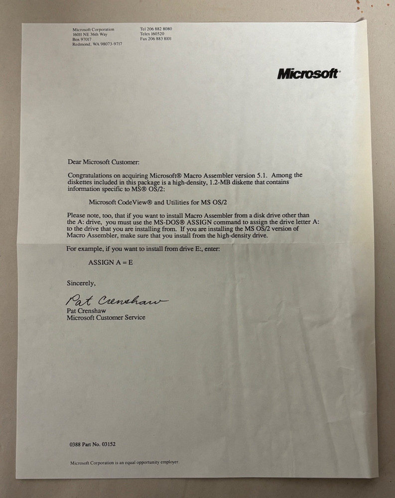 Microsoft Macro Assembler 5.1 OS/2 & MS-DOS Software 5.25" Disks