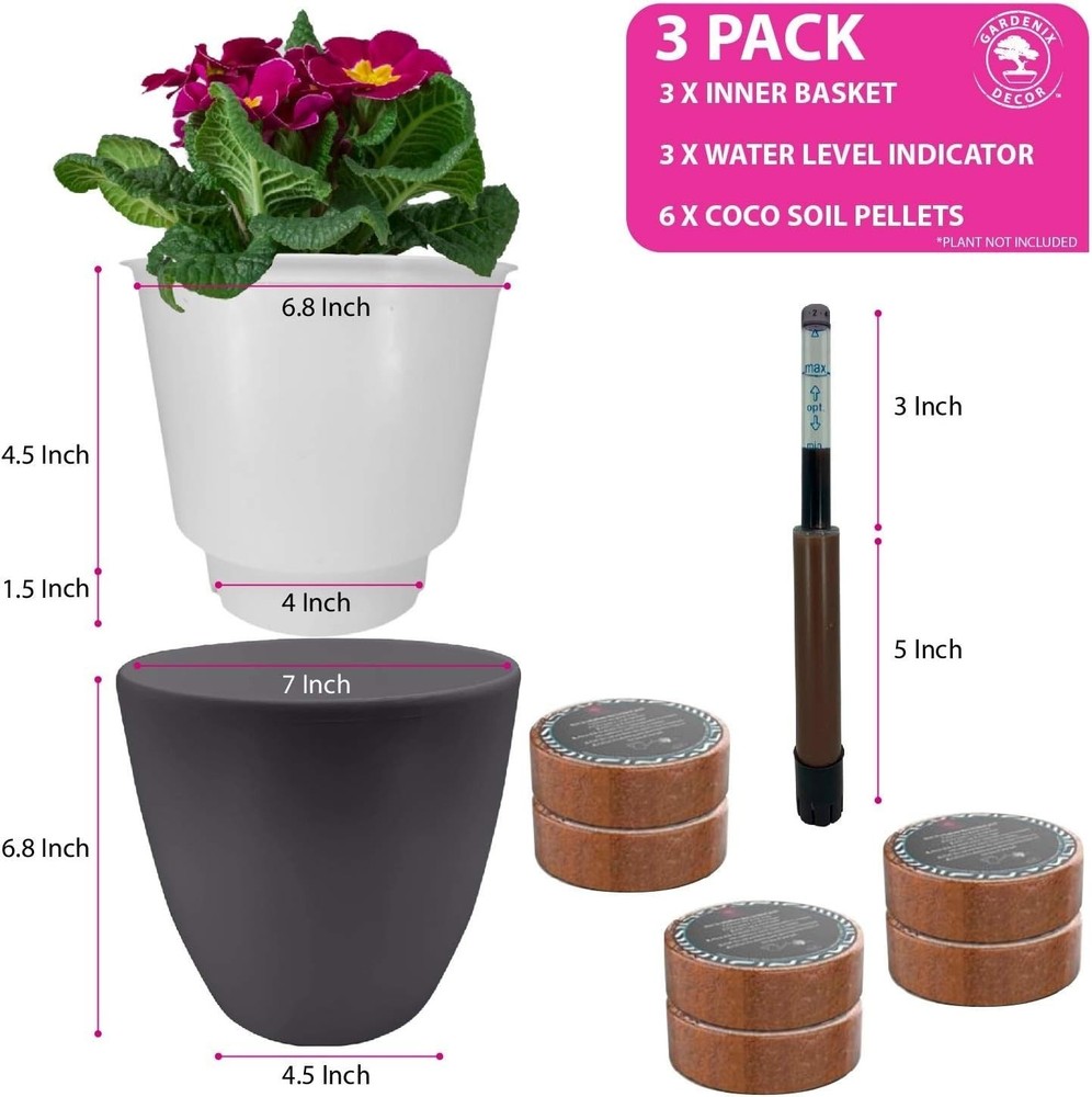 7'' Self Watering planters for Indoor Plants - with Water Level Indicator