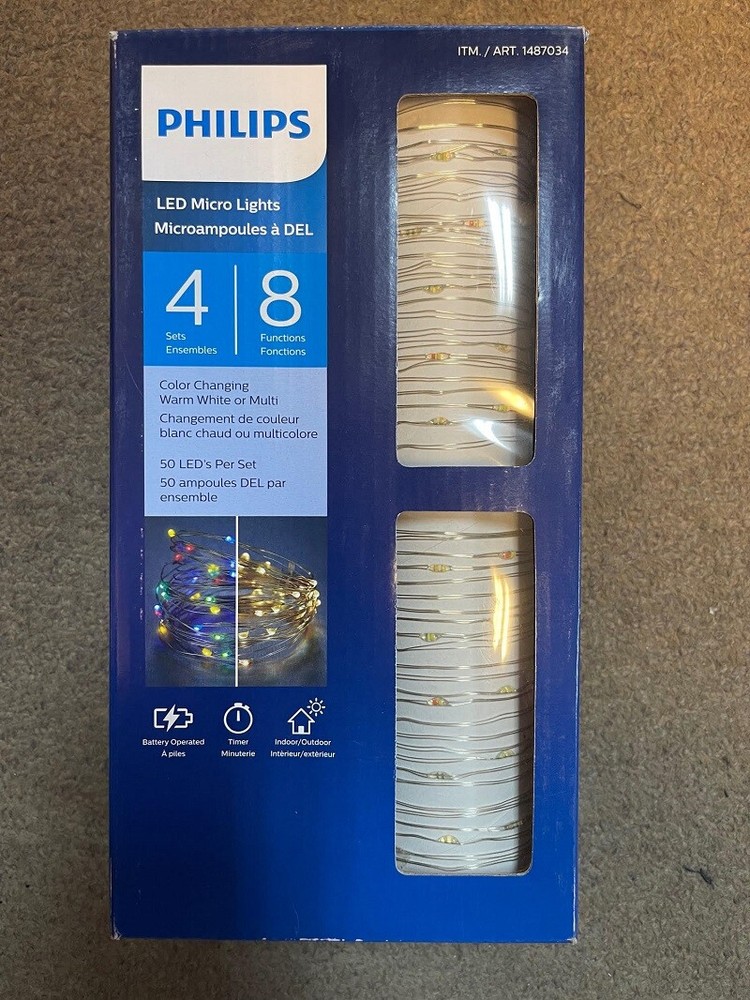 PHILIPS LED MIRCO LIGHTS 4 SETS 8 FUNCTIONS COLOR CHANGING *DISTRESSED PKG