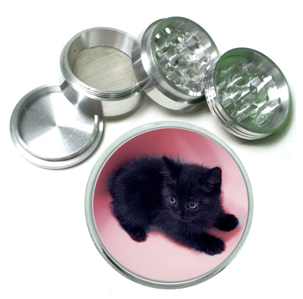 Black Kitten Pink Silver Herb Grinder 4 Piece Hand Mueller