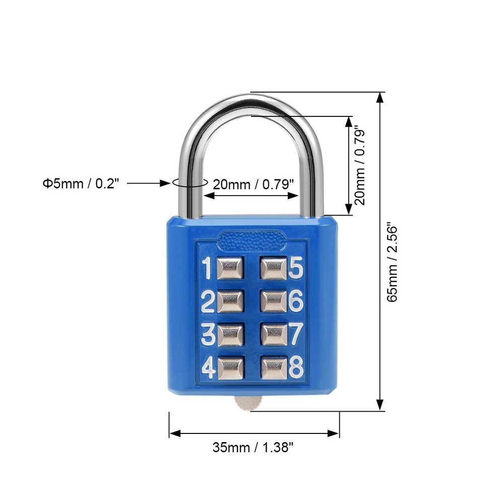 2Pcs 8-Digit Combination Padlock Push Button Lock for Locker Cabinet Blue