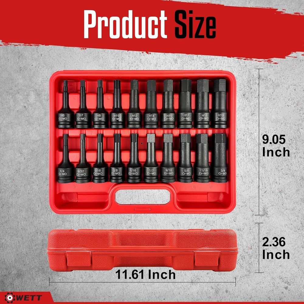 1/2" Drive Master Impact Hex Bit Set, 20 Piece Hex Driver Socket Set, Allen Bit