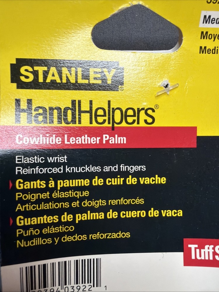 NEW Stanley Hand Helpers Cowhide Leather Palm Tuff Stuff Work Glove Medium